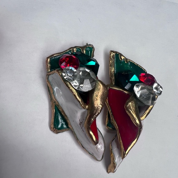 AMY LACOMBE  VINTAGE Abstract Fruit Salad Clay pierced Earrings Wearable Art - Picture 2 of 6